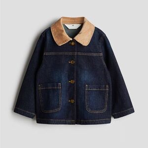 H&M Kids Dark Blue Denim Jean Jacket with Brown Corduroy Collar